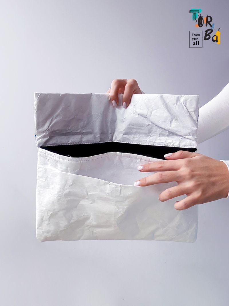 Стильный белый трехслойный клатч-конверт из тайвека, без печати, размер: 35,5см х 23см