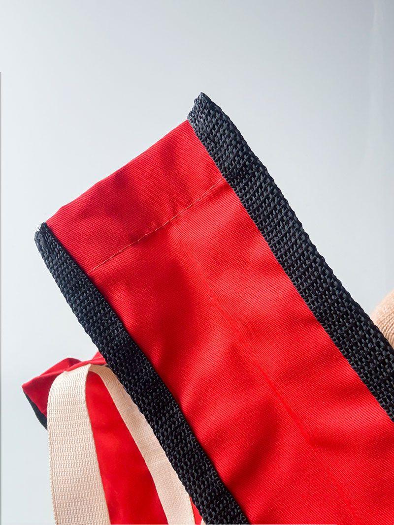 Міцна еко-сумка з довгими стрічковими ручками - червона багаторазова торба з бічними вставками для покупок, без друку, розмір: 38 см × 42 см × 10 см