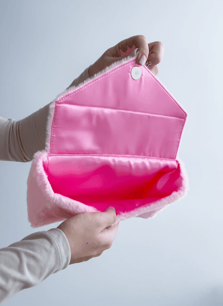Envelope clutch in faux rabbit fur with flap and magnetic snap - elegant evening and everyday accessory without print size: 20cm x 12cm x 6.5cm