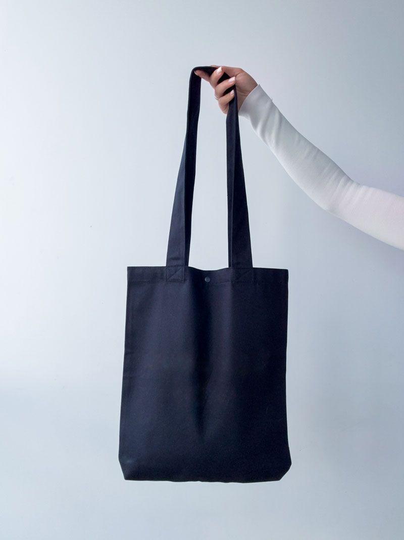 Чорна сумка-шопер із саржі з розширеним дном та довгими ручками – міцна еко-сумка для покупок і щоденного використання без друку розмір: 35см × 40см × 6см