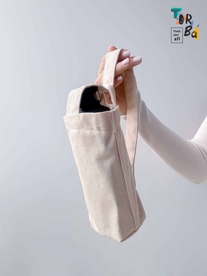 Цупка натуральна сумка для пляшки з саржі, без друку, розмір: 10см х 28см х 10см