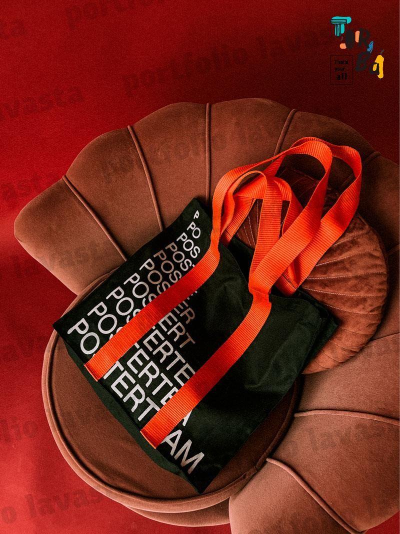 Объемный шопер с двойной оранжевой ручкой из плотного коттона без печати Размер: 41см х 41см х 10см