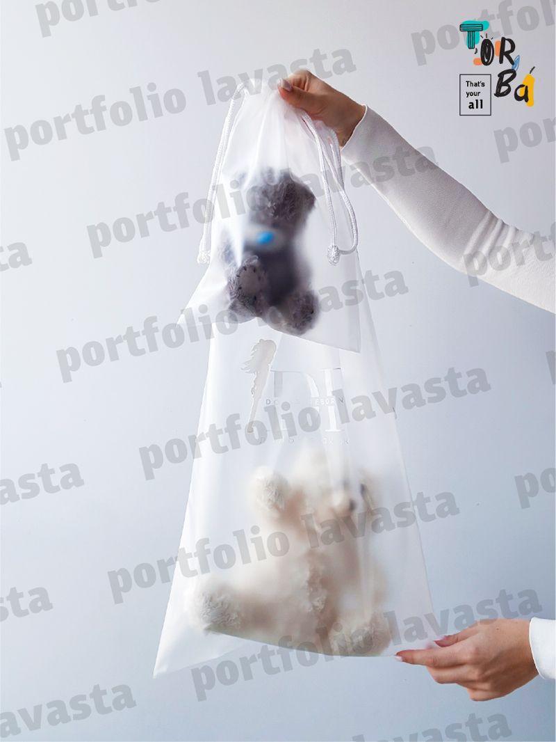 Прозрачный белый мешочек из плащевки для белья или подарков, без печати, размер: 35см х 65см