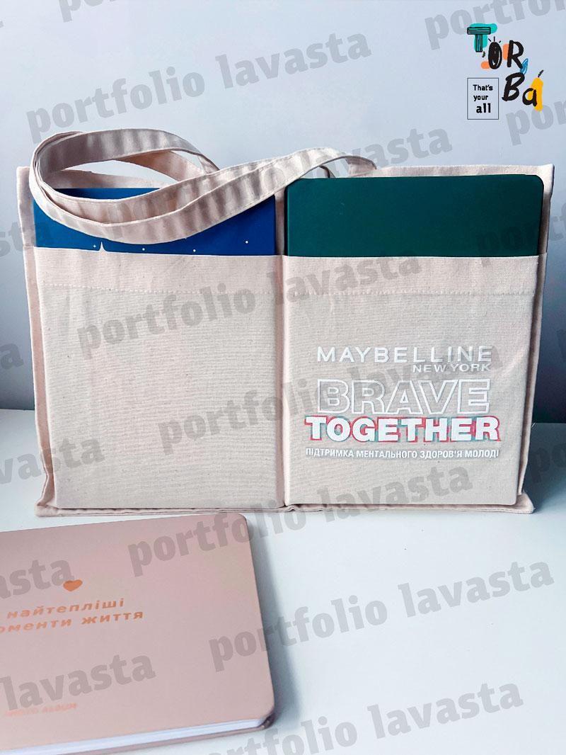 Горизонтильная объемная сумка из плотного коттона с наружными карманами без печати Размер: 50cм х 35см х 14см