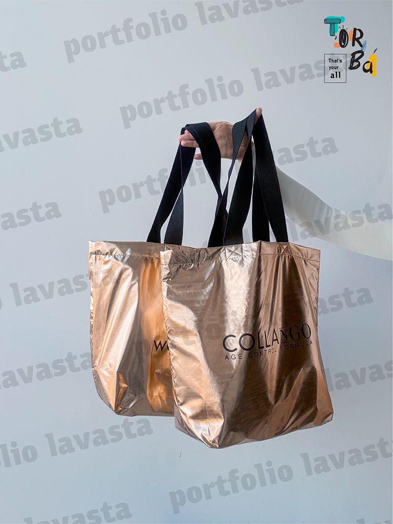 Містка золота еко-сумка з водовідштовхувальної плащової тканини, без друку, розмір: 45см х 35см х 15см