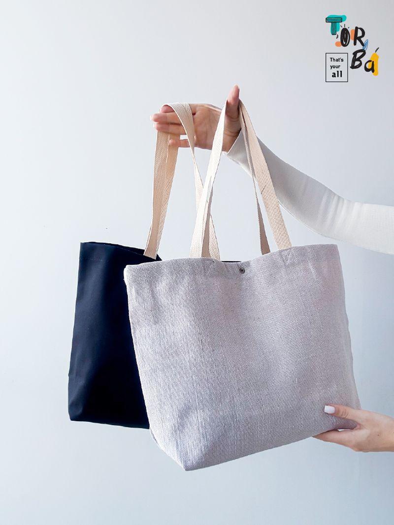 Об'ємний шопер з канвасу та брезенту, в в двох кольорах, без друку, розмір: 46см х 31см х 13см