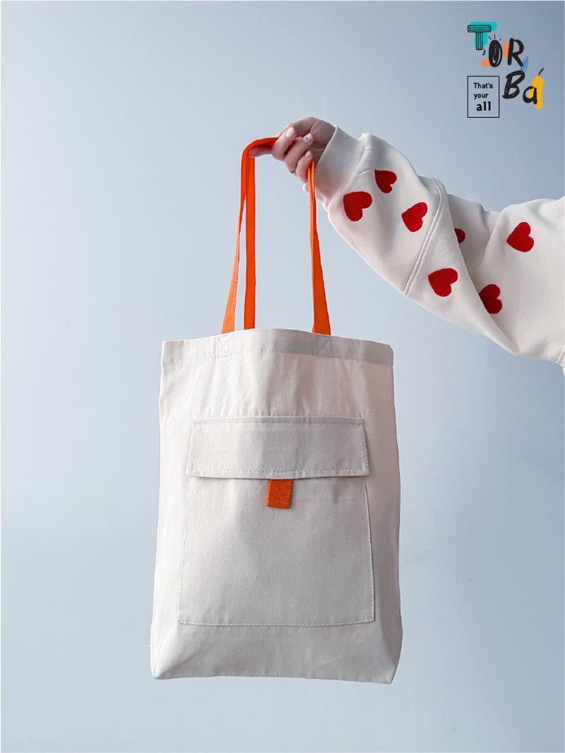 Модна світло-бежева сумка-шопер з оригінальною нашивною стрічкою, без друку, розмір: 38см х 45см х 10см