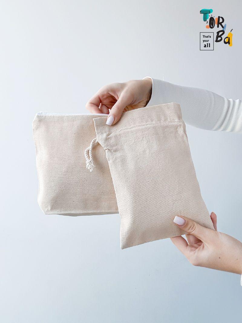 Еко-косметичка з натуральної тканини на блискавці, без друку, розмір: 25см х 18см х 5см