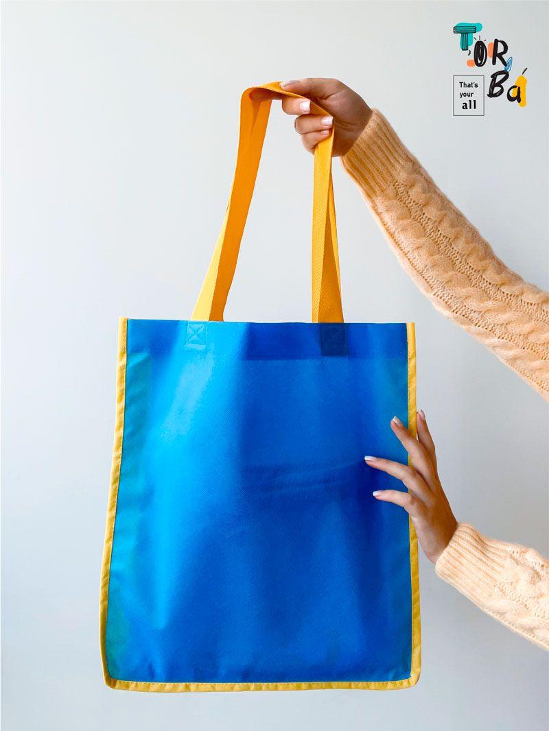 Торба сумка зі спанбонду флізеліну жовто блакитна з кишенею (Послуги)