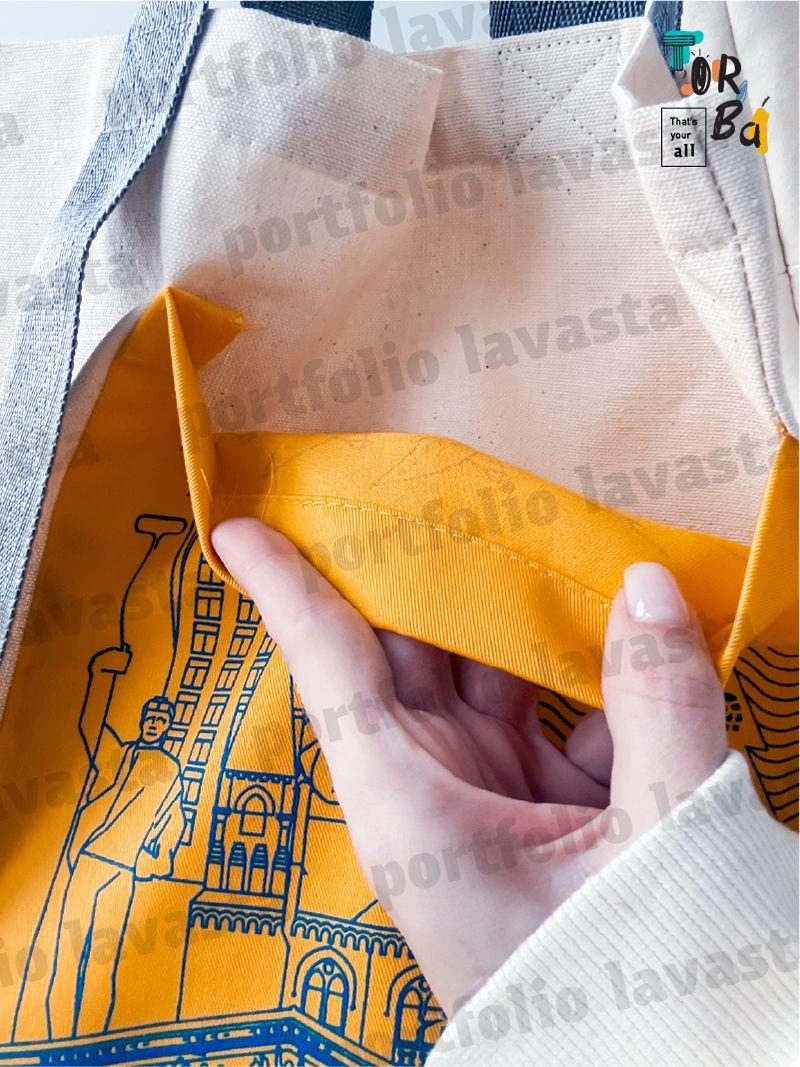 Еко-сумка із кишенею, нависаючою стрічкою та кольоровими ручками, без друку, розмір: 35см х 40см х 7см