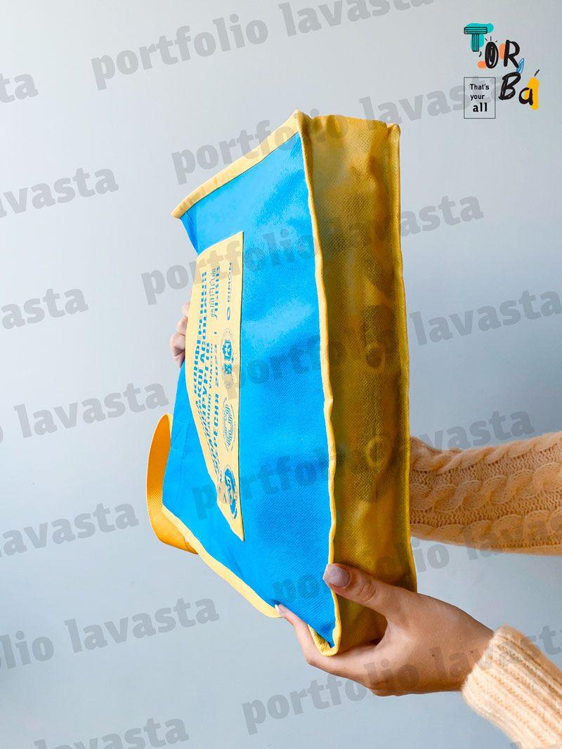 Торба сумка зі спанбонду флізеліну жовто блакитна з кишенею (Послуги)