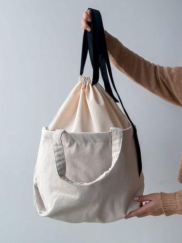 Містка еко-сумка з зав’язкою - бавовняна торба-шопер для покупок, поїздок і повсякденного використання, без друку, розмір: 65см х 35см х 35см