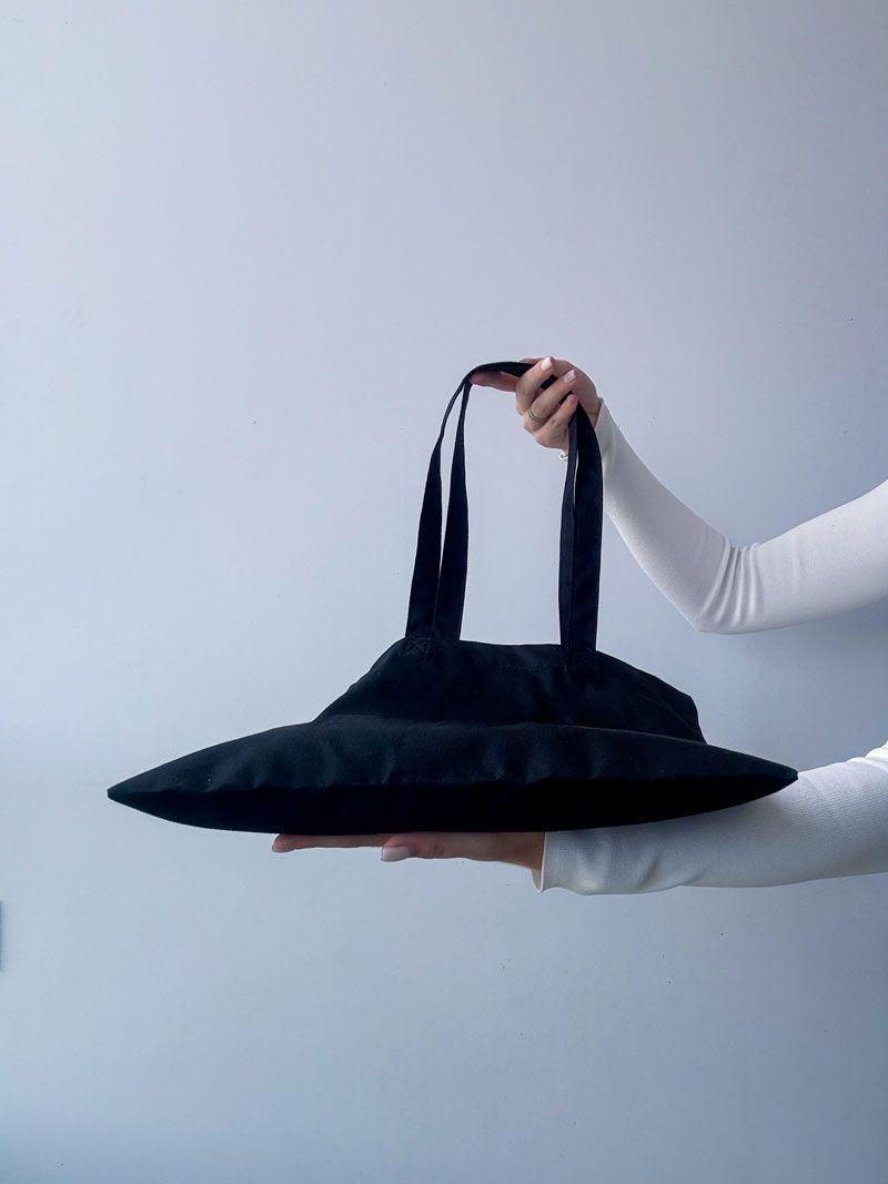 Чорна шопер-сумка з саржі - щільна бавовняна еко-сумка з довгими ручками для покупок і щоденного використання без друку розмір: 37см × 41см