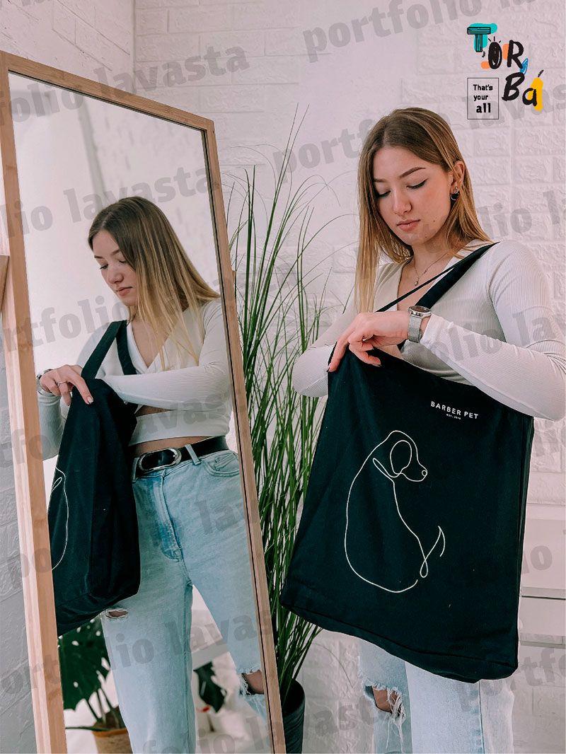 Черная сумка из саржи с длинными ручками. Стильный и удобный выбор для повседневного использования без печати Размер: 35cм х 40см х 10см