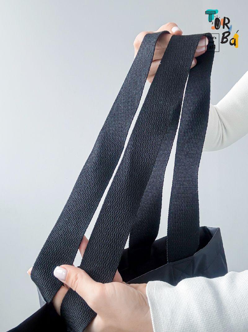 Чорний великий шопер з дном, з водовідштовхувальної плащової тканини, без друку, розмір: 50см х 35см х 8см