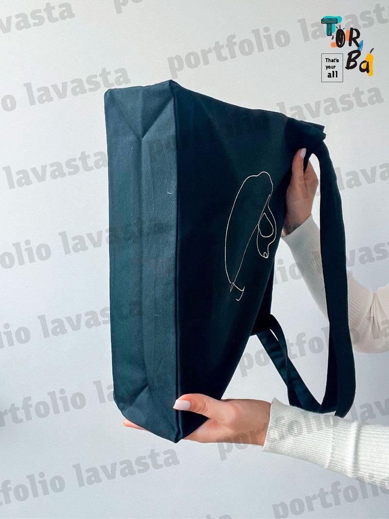 Черная сумка из саржи с длинными ручками. Стильный и удобный выбор для повседневного использования без печати Размер: 35cм х 40см х 10см