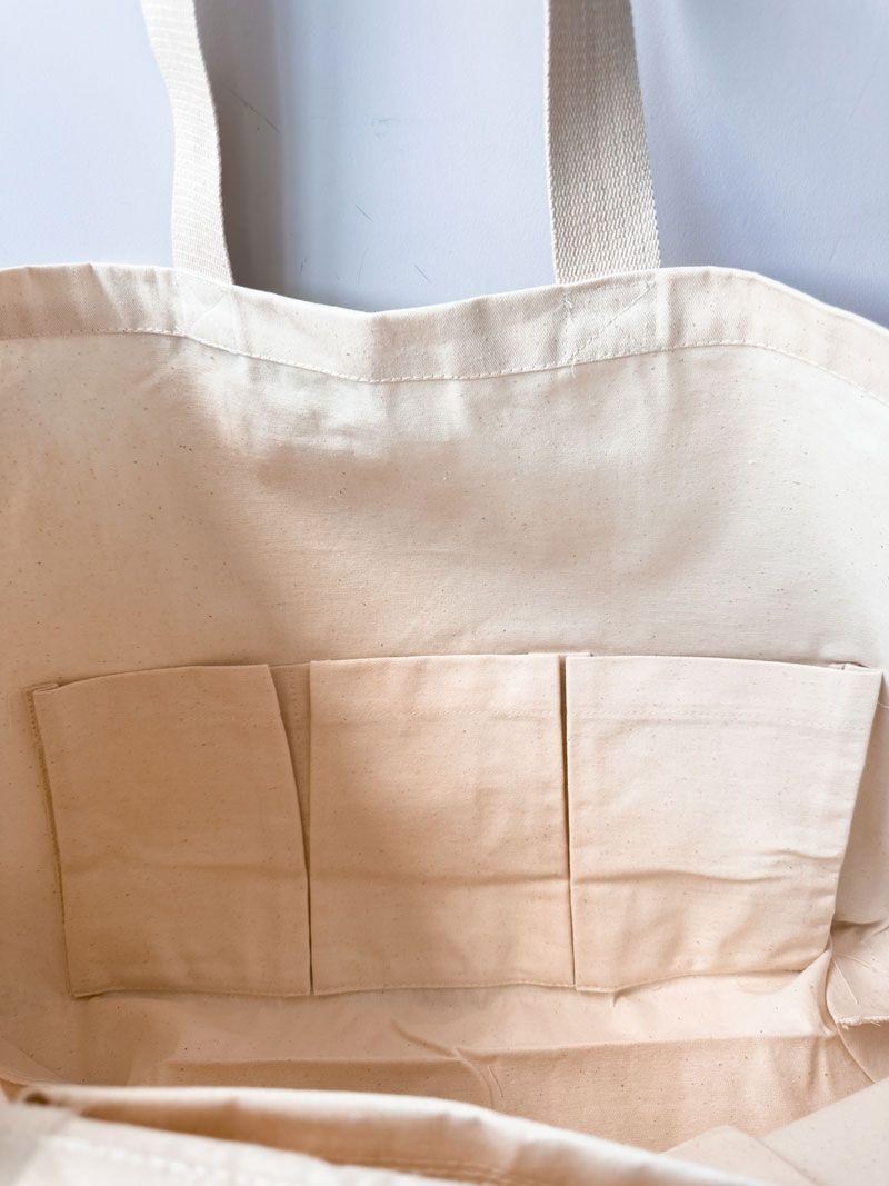 Велика сумка-шопер із саржі з внутрішніми кишенями — міцна тканинна екосумка для покупок та зберігання без друку, розмір: 50см х 35см х 15см