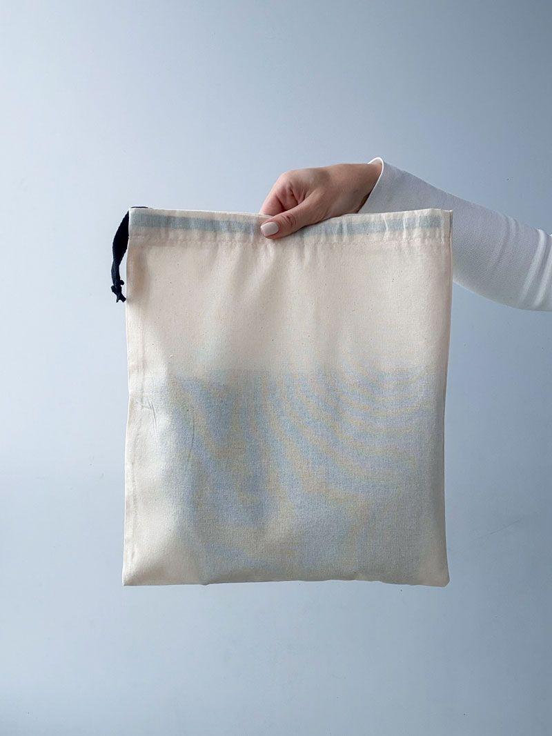 Мешочек из бязи с затягиванием на одну сторону - лёгкий хлопковый мешок для упаковки, хранения и повседневного использования без печати размер: 31см х 36см
