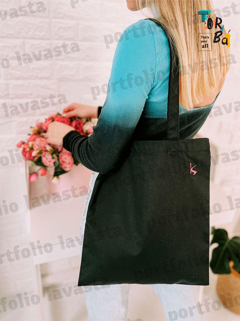 Черная экологическая сумка из саржи эконом. Стильная и крепкая для ежедневного использования. без печати Размер: 35см х 38см