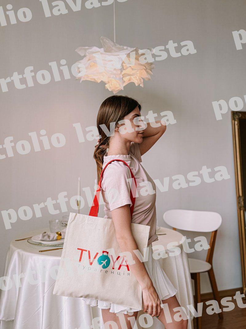 Екосумка з двонитки з червоними ручками без друку розмір: 35см х 38см