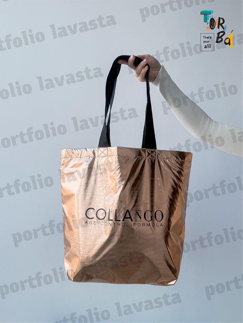 Містка золота еко-сумка з водовідштовхувальної плащової тканини, без друку, розмір: 45см х 35см х 15см