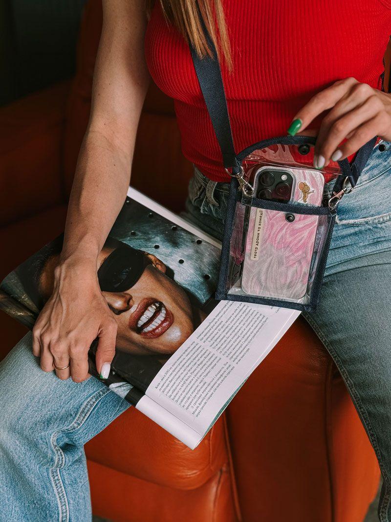 Прозора косметичка-сумочка з ПВХ з довгим ремінцем - компактний водостійкий органайзер для документів і дрібниць, без друку розмір: 10см х 12см х 2см