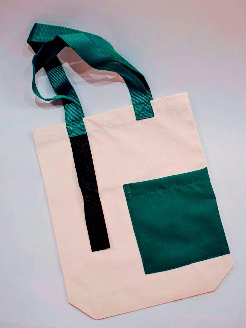 Сумка с дном с нашитой лентой с карманом из саржи без печати Размер: 35см х 45смх 10см