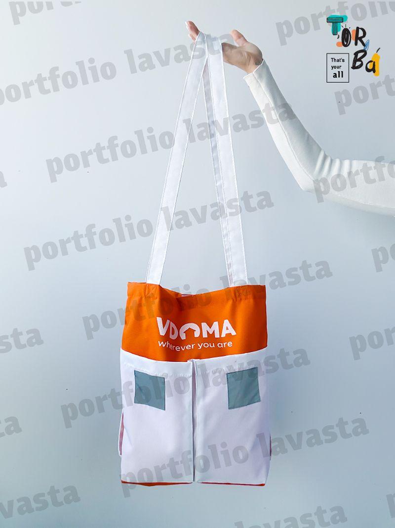 Помаранчева сумка з білими кишенями та світловідбивними вставками, на довгій зручній ручці, без друку, розмір: 36см х 40см х 8см