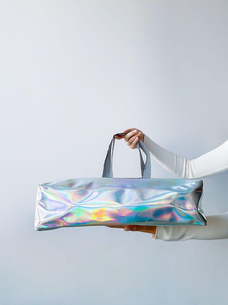 Эффектная трендовая голографическая сумка-шопер, без печати, размер: 40см х 40см х 10см