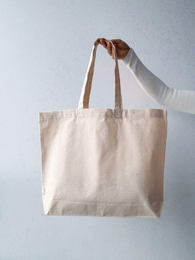 Бежева шопер-сумка з двунитки - містка екосумка з натуральної тканини для покупок і щоденного використання без друку, розмір: 52см х 42см х 10см