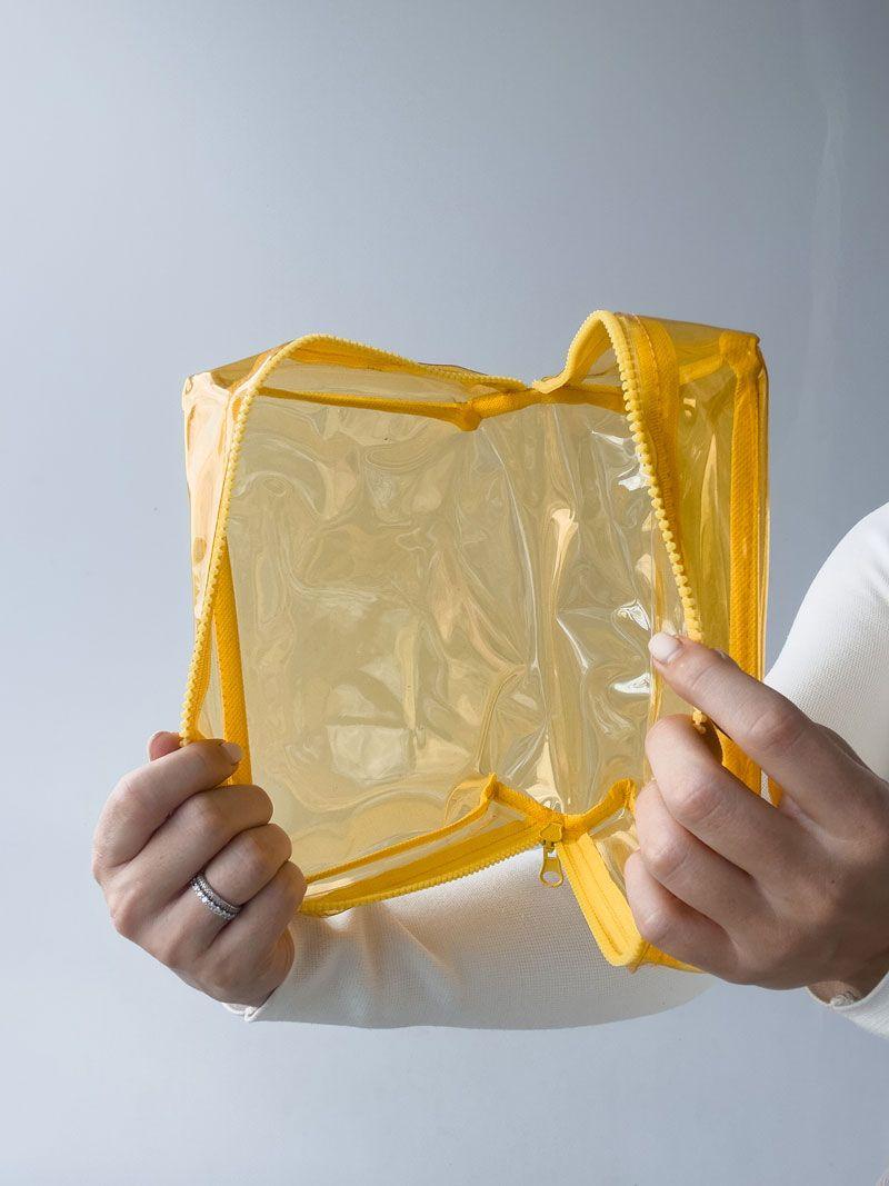 Прозора жовта косметичка з ПВХ - водостійкий органайзер для косметики та подорожей, без друку розмір: 20см х 15см х 10см