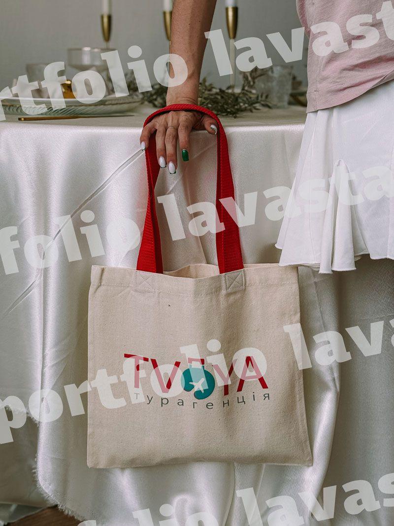 Екосумка з двонитки з червоними ручками без друку розмір: 35см х 38см
