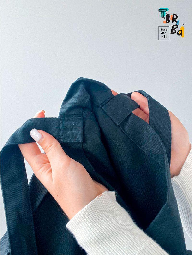 Черная сумка из саржи с длинными ручками. Стильный и удобный выбор для повседневного использования без печати Размер: 35cм х 40см х 10см