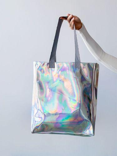 Эффектная трендовая голографическая сумка-шопер, без печати, размер: 40см х 40см х 10см