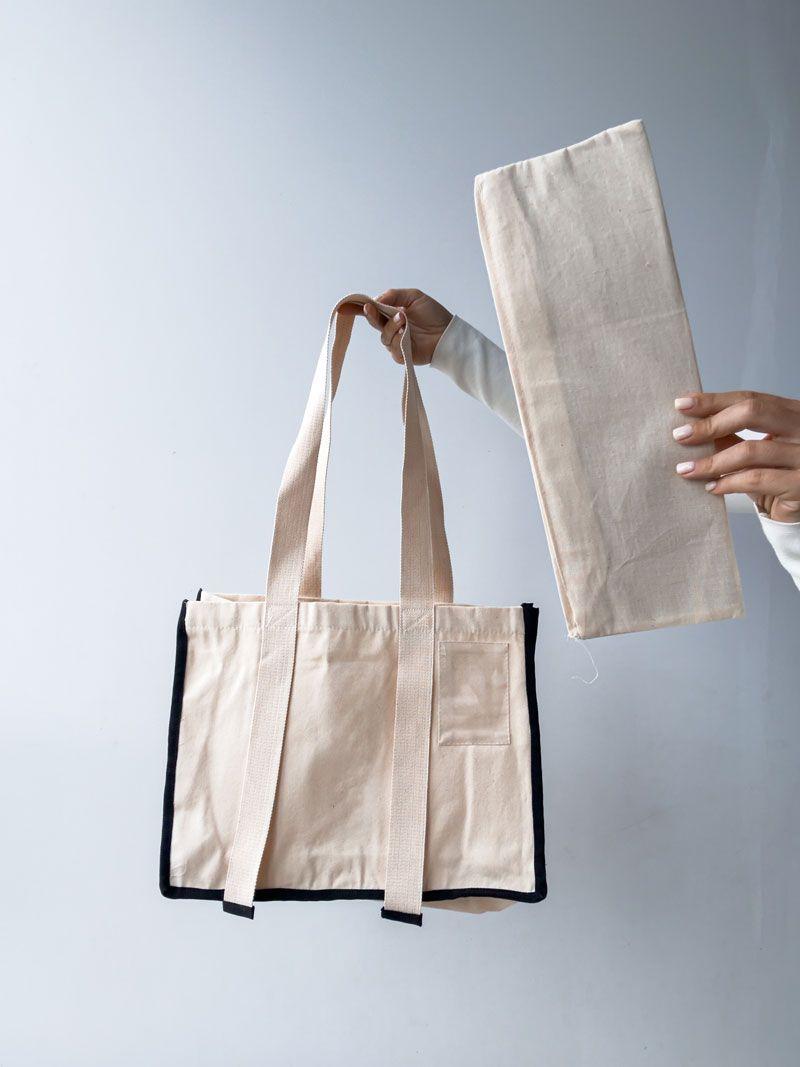 Сумка «Велкамбокс» із саржі з внутрішньою та зовнішньою кишенею – стильна тканинна коробка-сумка для подарунків та івентів без друку розмір: 38см х 30см х 12см