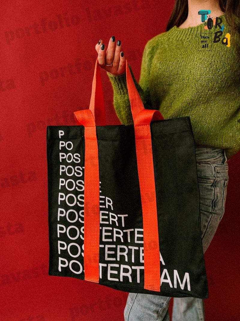 Объемный шопер с двойной оранжевой ручкой из плотного коттона без печати Размер: 41см х 41см х 10см