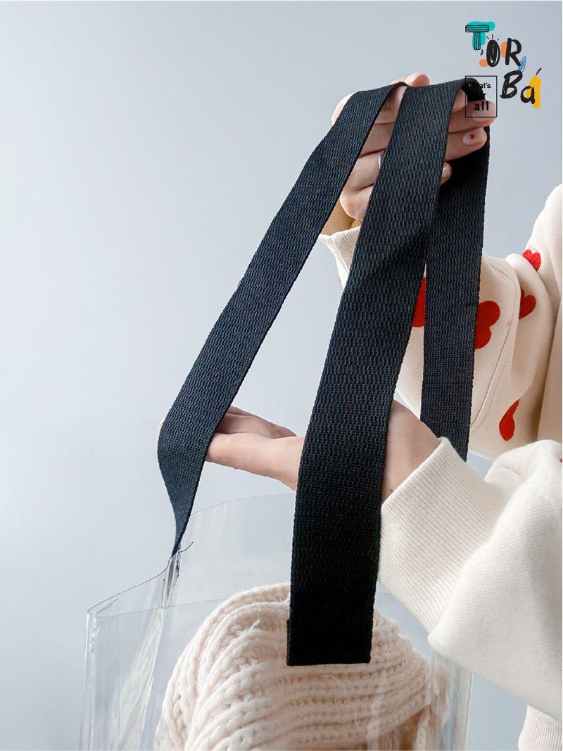 Прозрачная, крепкая силиконовая сумка с черной ручкой, без печати, размер: 38см х 42см х 7см