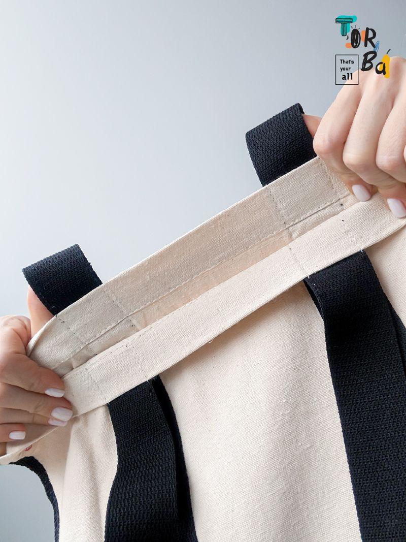 Містка тканинна торба для покупок та повсякденного використання, квадратна з довгими чорними стрічками, без друку, розмір: 40см х 40см х 12см 