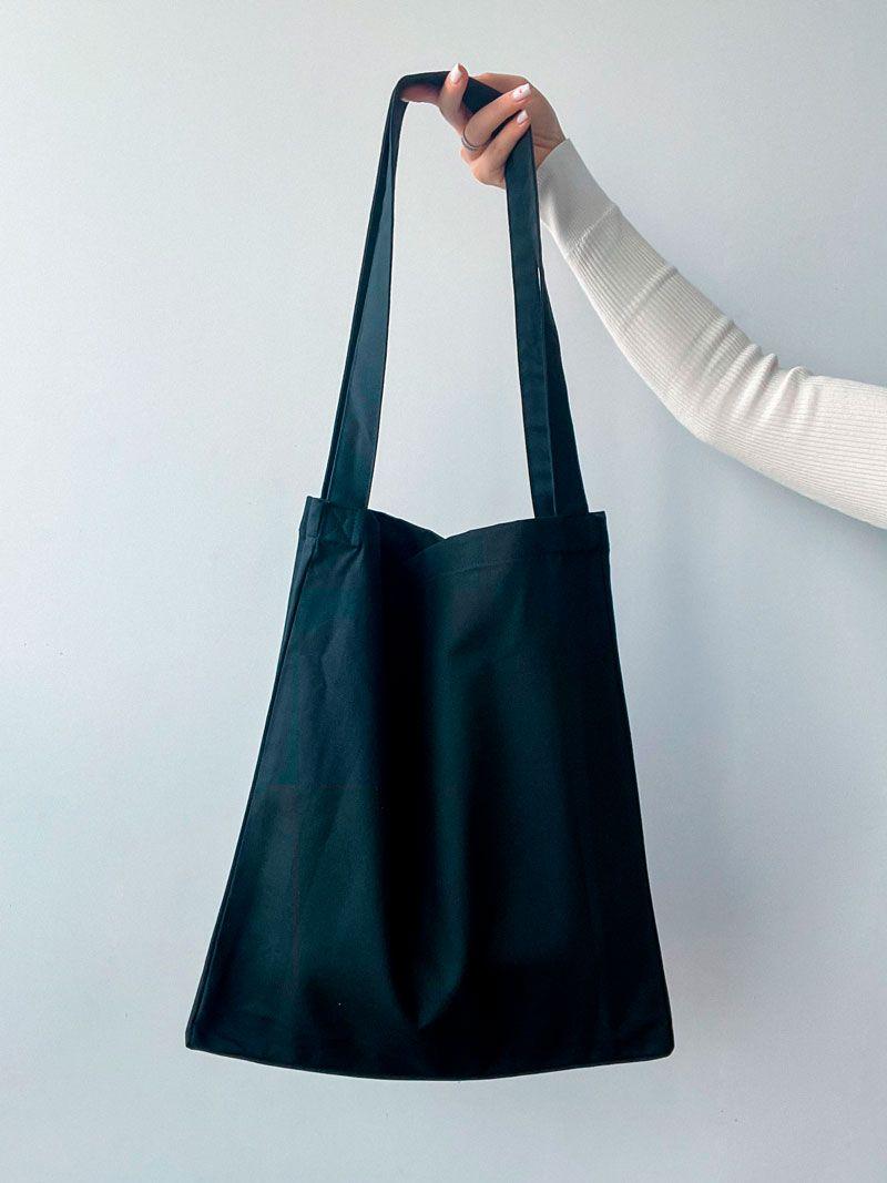 Черная сумка из саржи с длинными ручками. Стильный и удобный выбор для повседневного использования без печати Размер: 35cм х 40см х 10см