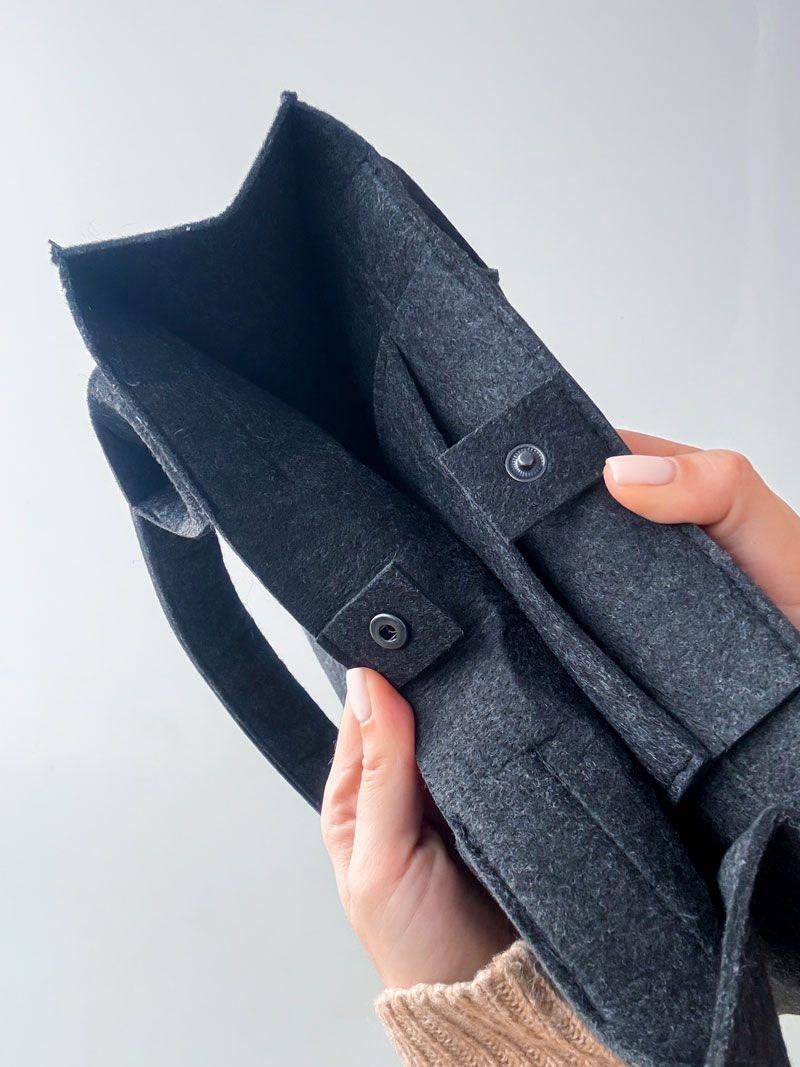 Міцна еко-сумка з чорного фетру - багаторазова, стильна, для покупок або подарунків , без друку, розмір: 30cм х 30см х 10см