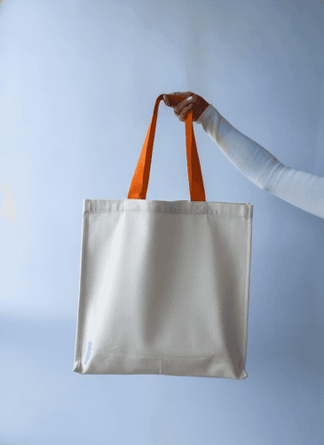 Twill Tote with Orange Handles & Metal Ring