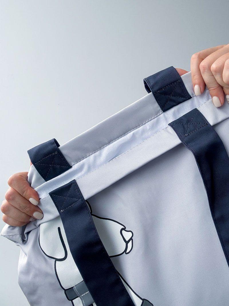 Сумка із саржі з ілюстрацією собаки та повідком - стильна бавовняна еко-сумка з принтом для прогулянок, покупок і щоденного використання без друку розмір: 55см × 35см