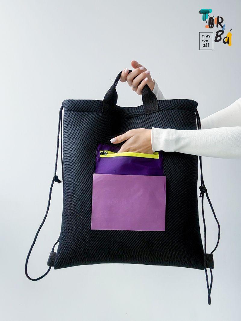Легкий, зручний та зносостійкий рюкзак з контрастною кишенею та ручками-шнурками, без друку, розмір: 45см х 50см