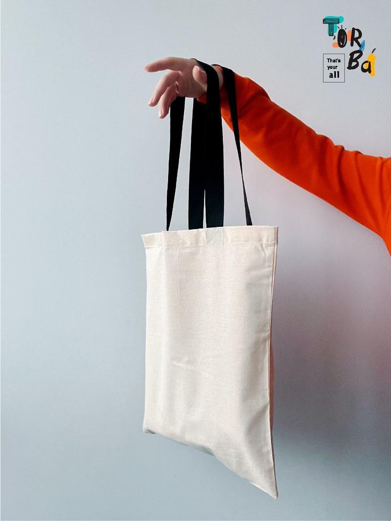 Шопер тигрица с черными ручками из тонкого коттона без печати Размер: 35см х 40см