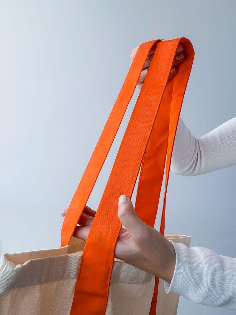 Бежева еко-сумка шопер із контрастними довгими ручками - щільна бавовняна сумка для покупок і щоденного використання без друку, розмір: 40см х 45см