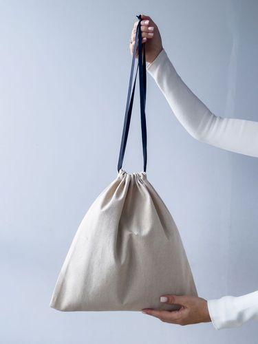 Мішечок із двонитки з темно-синім шнурком – багаторазовий еко-мішечок для зберігання та подарункової упаковки без друку розмір: 37см х 37см