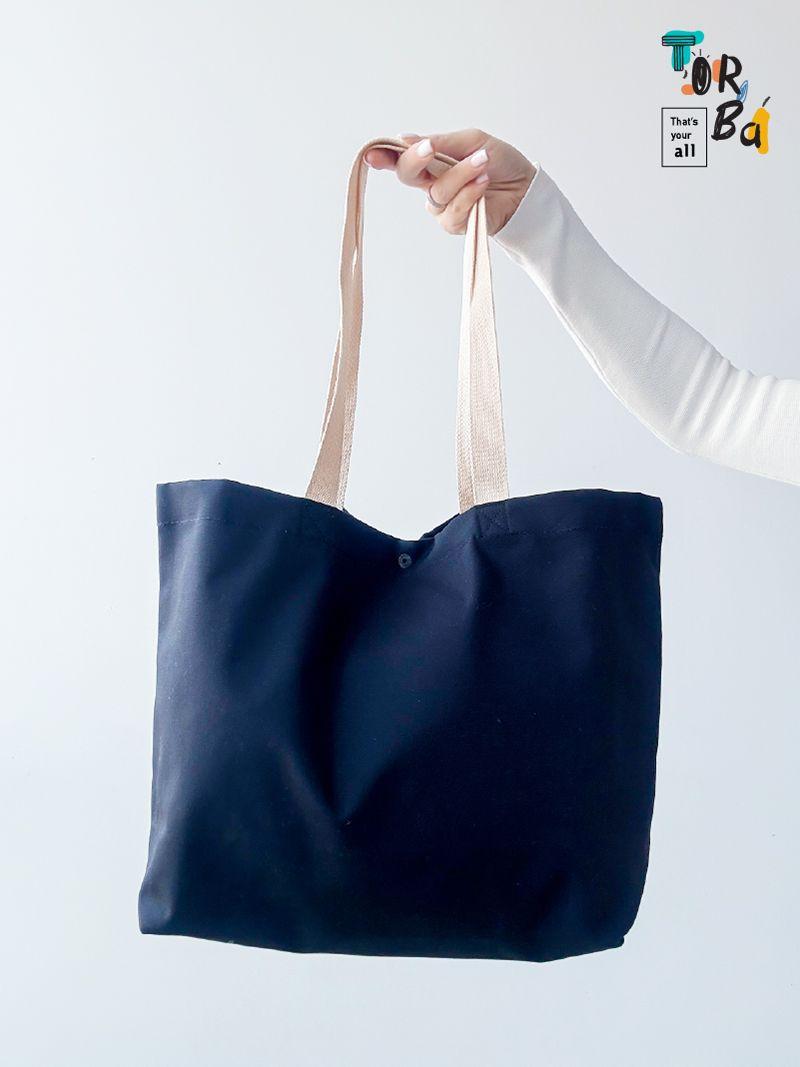 Об'ємний шопер з канвасу та брезенту, в в двох кольорах, без друку, розмір: 46см х 31см х 13см