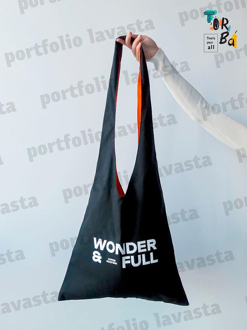 Черная сумка с оранжевой подкладкой, материал канвас, стильная и удобная сумка без печати, размер 43см x 92см