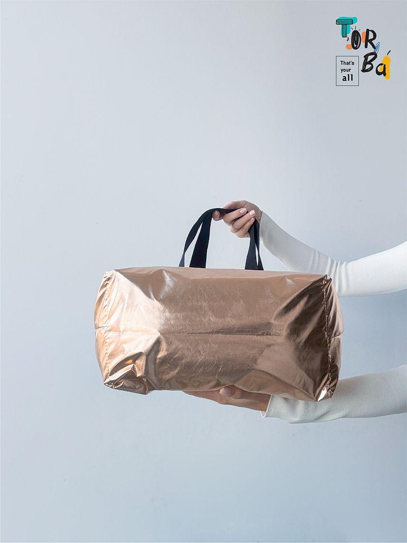 Містка золота еко-сумка з водовідштовхувальної плащової тканини, без друку, розмір: 45см х 35см х 15см