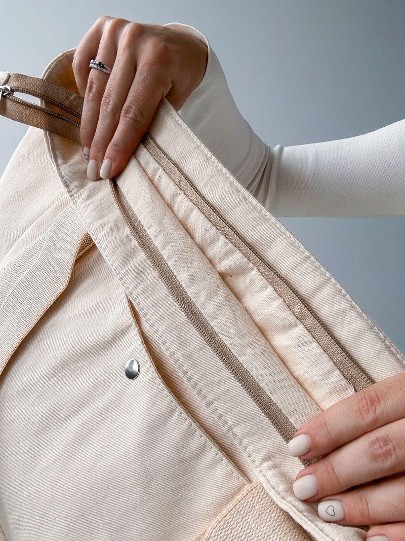 Світлий шопер із саржі з кишенею та блискавкою - містка й міцна тканинна сумка для покупок і міста без друку, розмір: 38см х 32см x 25см